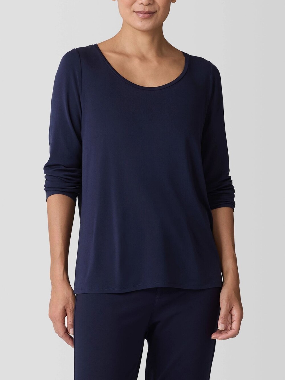 Eileen Fisher Blouse 100% Washable Silk Navy Blue Size M
